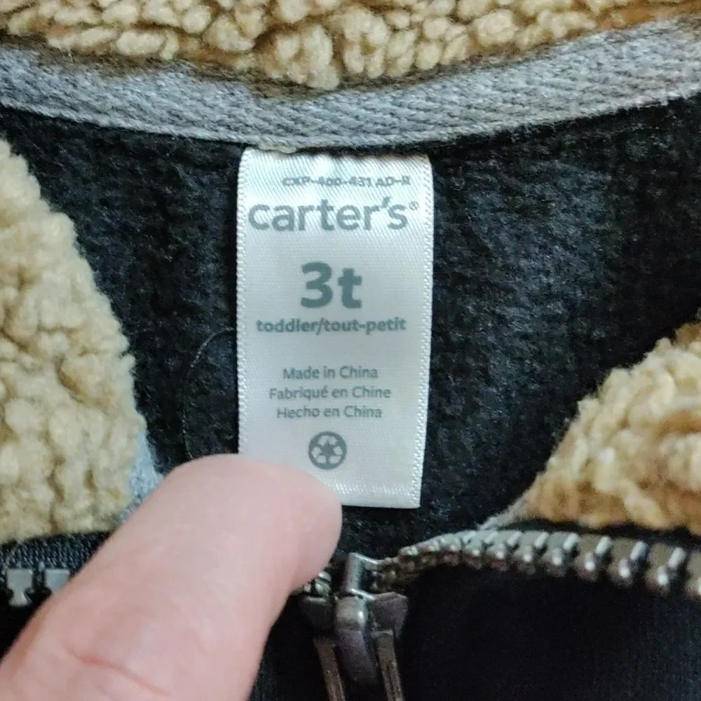 Carters Sweater 3T Black Pullover Sherpa Collar Cotton Spring Neutral